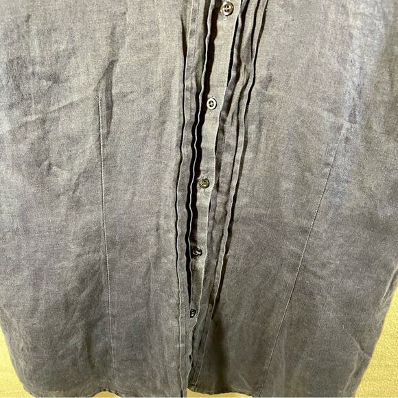 August silk women 100% linen navy blue button up shirt sleeve shirt breathable - Picture 6 of 8